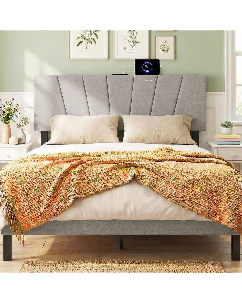 Headboard for Queen and Full Size Bed Geometric Upholstered Head Board-Gray - Gray - Headboards