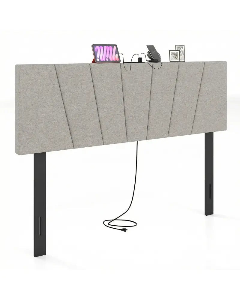 Headboard for Queen and Full Size Bed Geometric Upholstered Head Board-Gray - Gray - Headboards