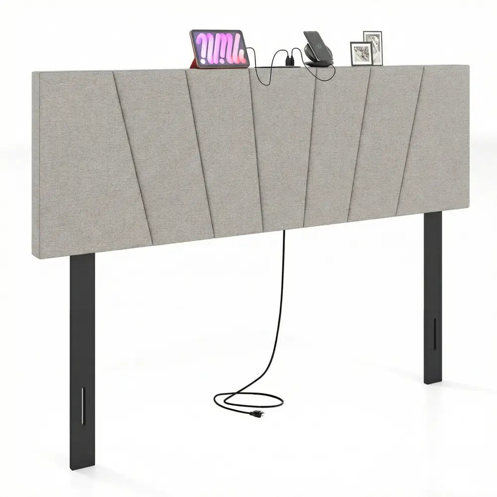 Headboard for Queen and Full Size Bed Geometric Upholstered Head Board-Gray - Gray - Headboards