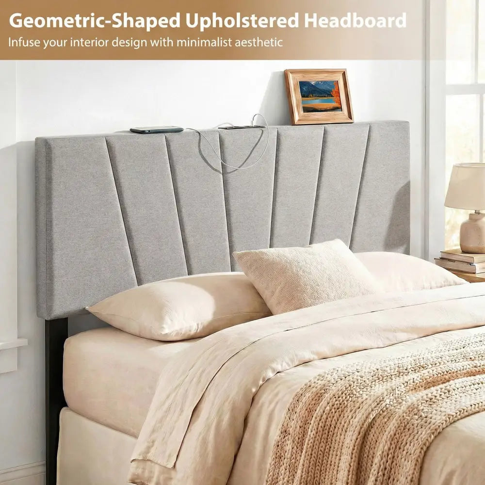 Headboard for Queen and Full Size Bed Geometric Upholstered Head Board-Gray - Gray - Headboards