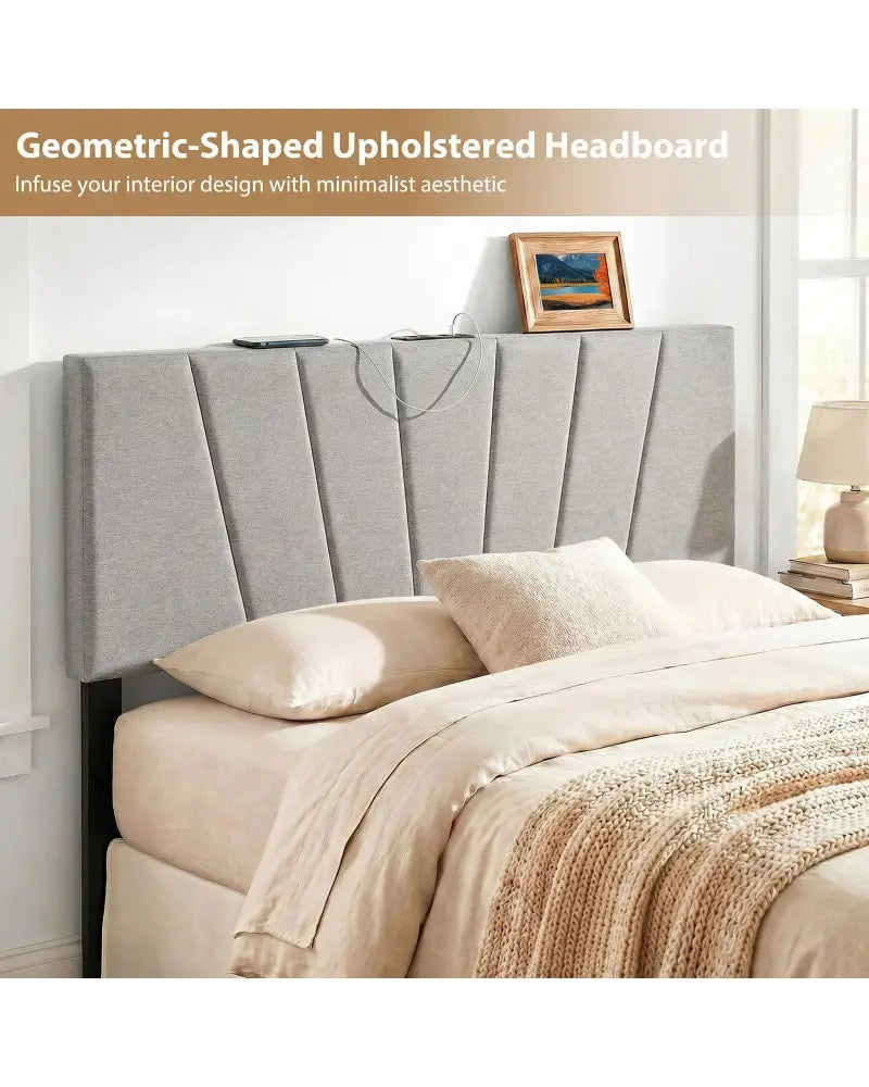 Headboard for Queen and Full Size Bed Geometric Upholstered Head Board-Gray - Gray - Headboards