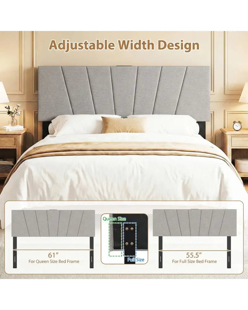 Headboard for Queen and Full Size Bed Geometric Upholstered Head Board-Gray - Gray - Headboards