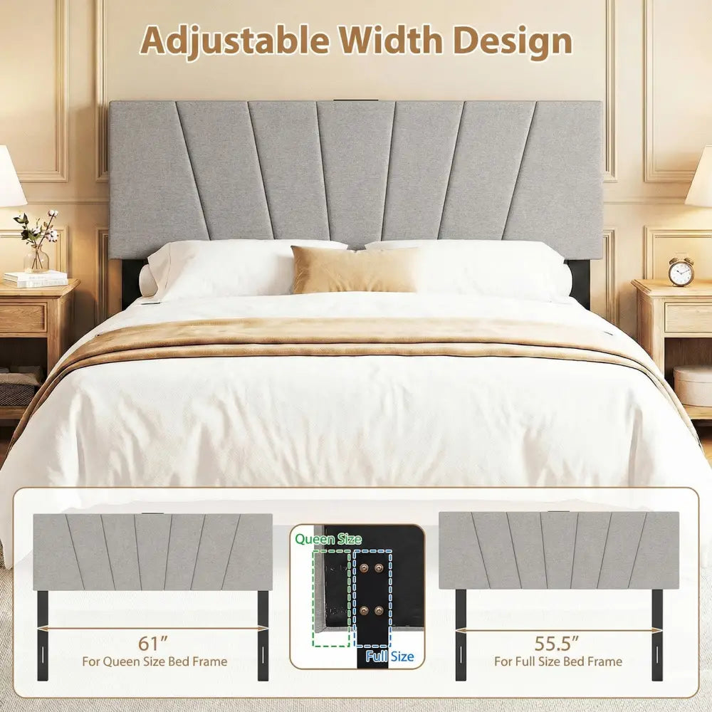 Headboard for Queen and Full Size Bed Geometric Upholstered Head Board-Gray - Gray - Headboards