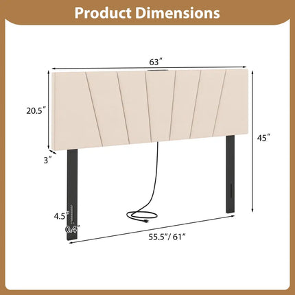 Headboard for Queen and Full Size Bed Geometric Upholstered Head Board-Beige - Beige - Headboards