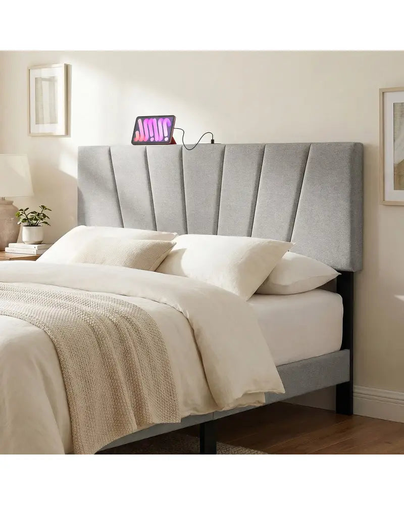 Headboard for Queen and Full Size Bed Geometric Upholstered Head Board-Gray - Gray - Headboards