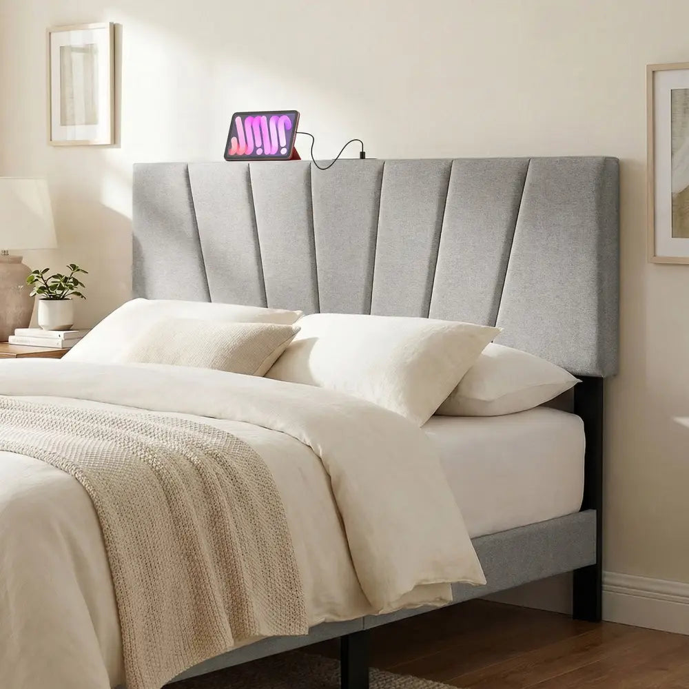 Headboard for Queen and Full Size Bed Geometric Upholstered Head Board-Gray - Gray - Headboards