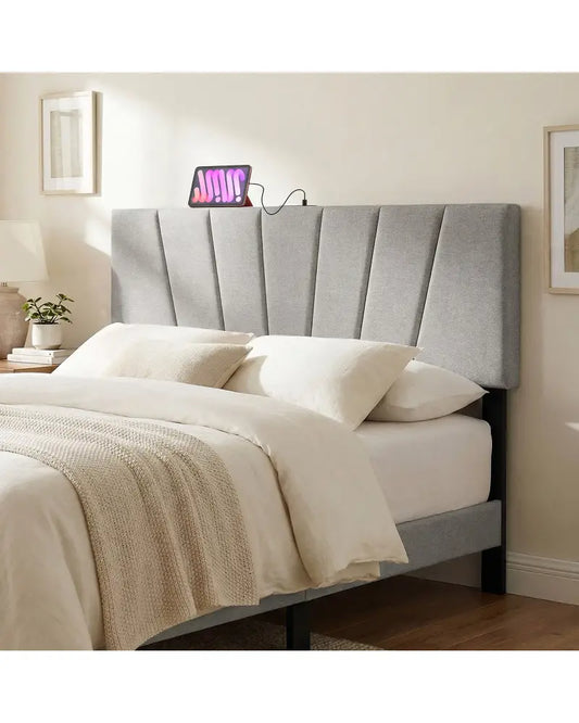 Headboard for Queen and Full Size Bed Geometric Upholstered Head Board-Gray - Gray - Headboards