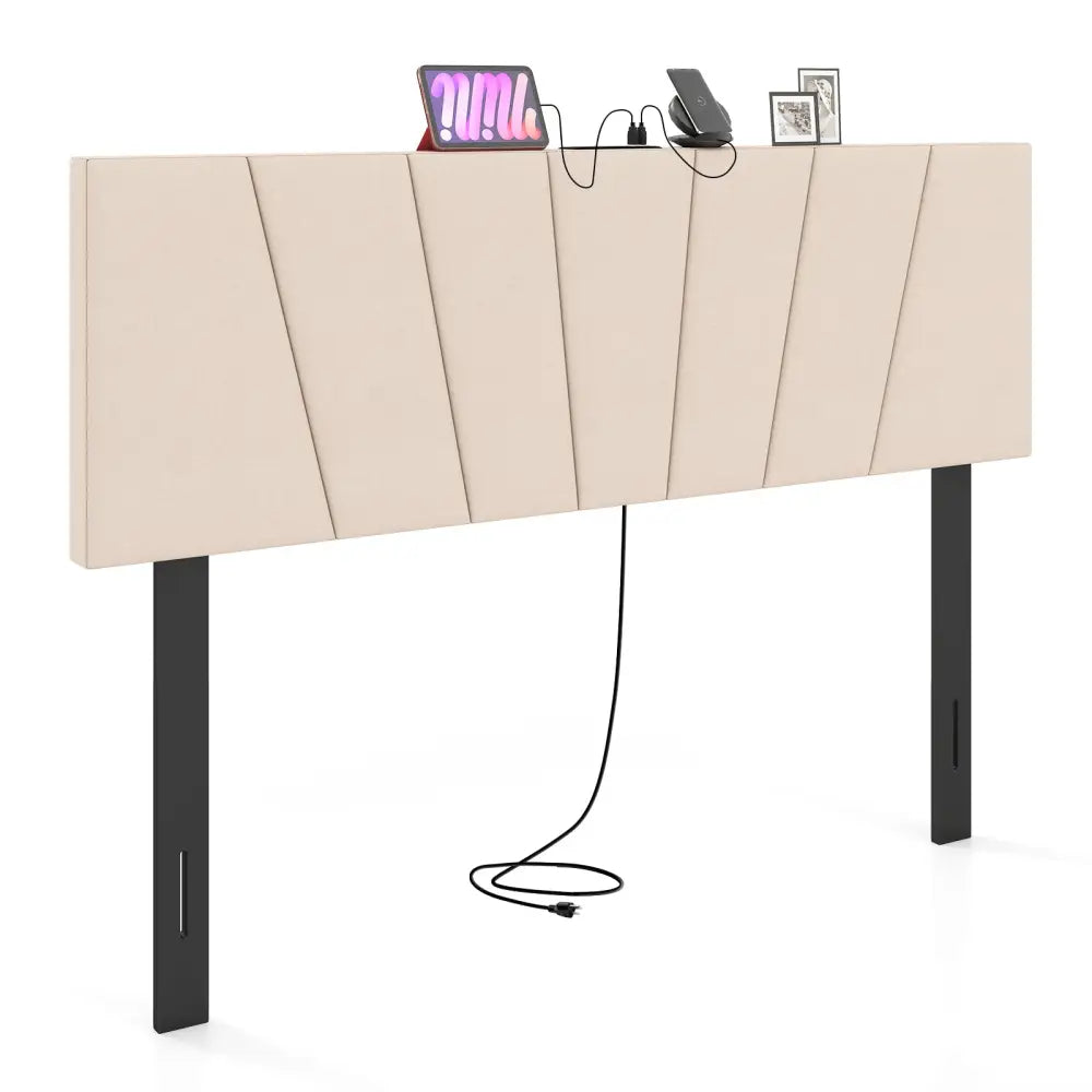 Headboard for Queen and Full Size Bed Geometric Upholstered Head Board-Beige - Beige - Headboards