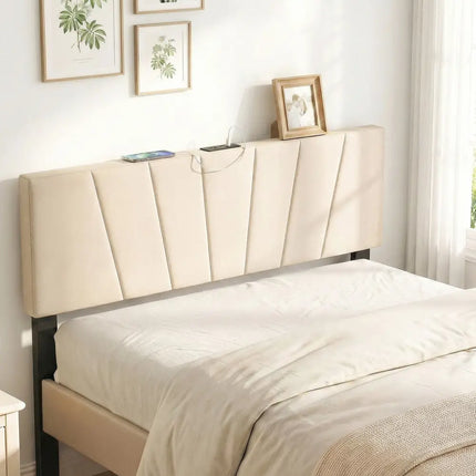 Headboard for Queen and Full Size Bed Geometric Upholstered Head Board-Beige - Beige - Headboards