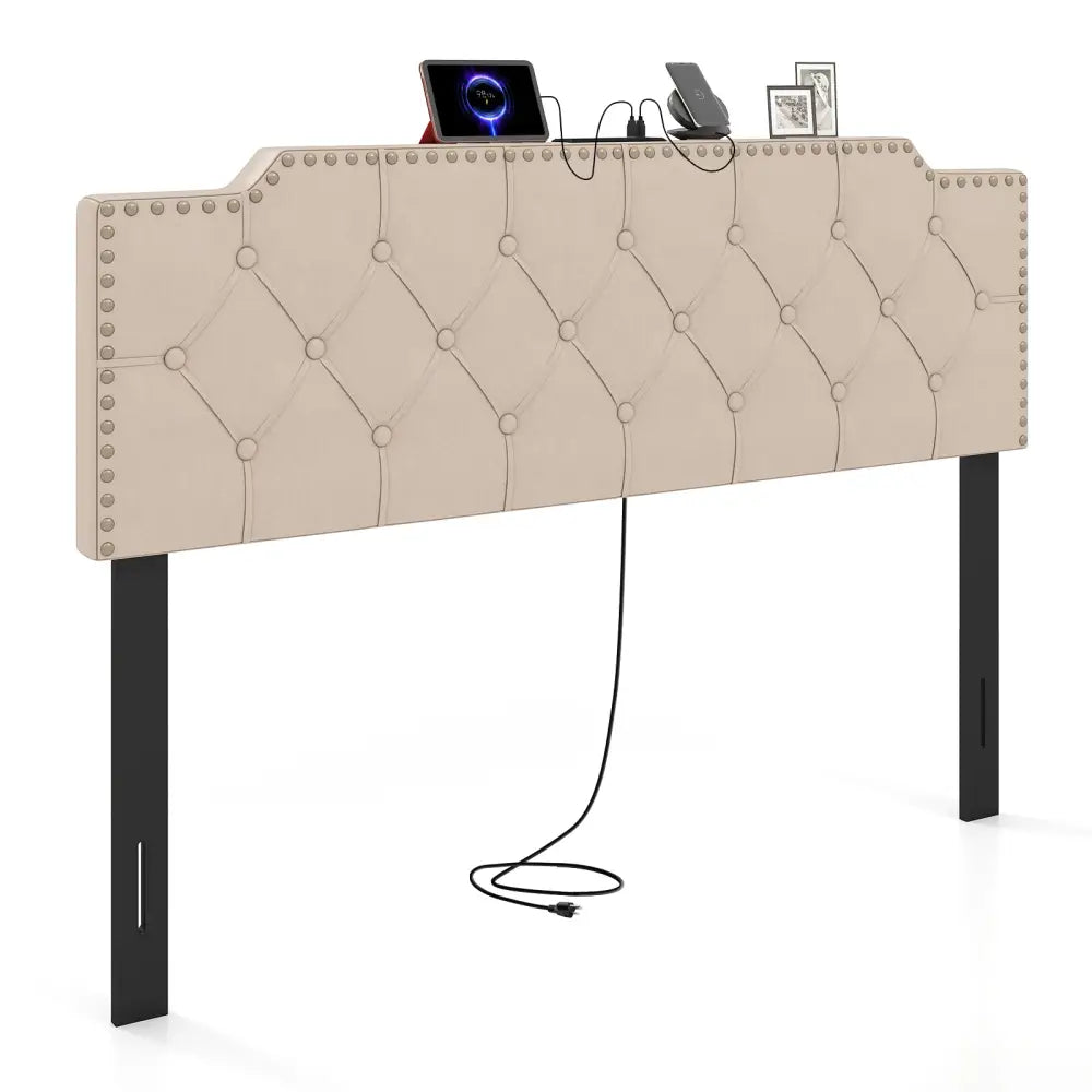 Headboard for Queen and Full Size Bed Rivet Tufted Upholstered Head Board-Beige - Beige - Headboards