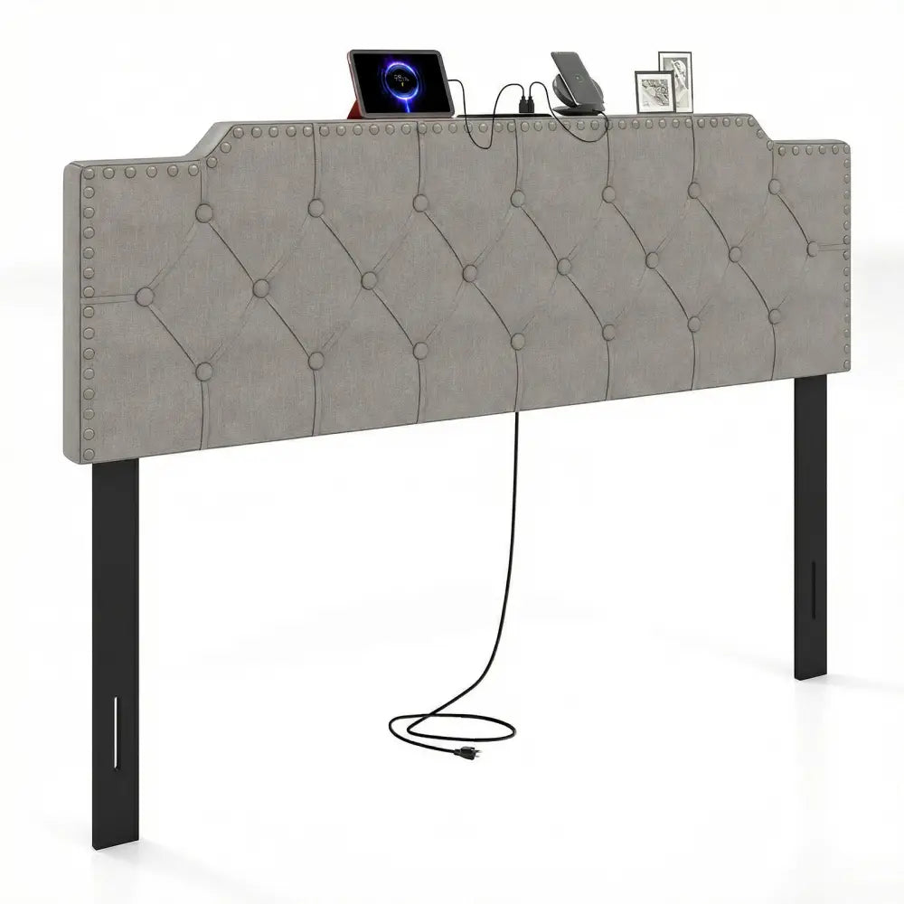 Headboard for Queen and Full Size Bed Rivet Tufted Upholstered Head Board-Gray - Gray - Headboards