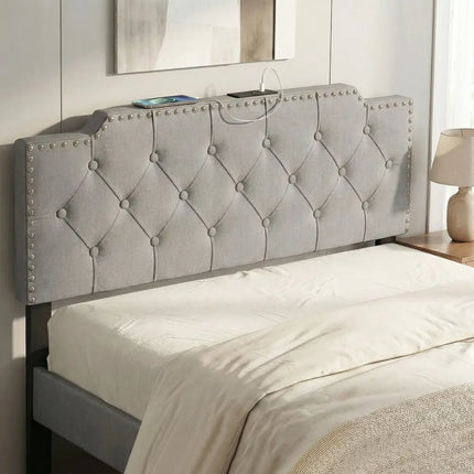 Headboard for Queen and Full Size Bed Rivet Tufted Upholstered Head Board-Gray - Gray - Headboards