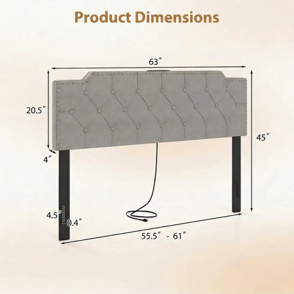Headboard for Queen and Full Size Bed Rivet Tufted Upholstered Head Board-Gray - Gray - Headboards