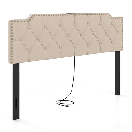 Headboard for Queen and Full Size Bed Rivet Tufted Upholstered Head Board-Beige - Beige - Headboards