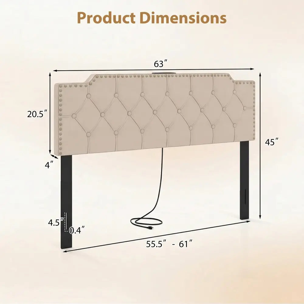 Headboard for Queen and Full Size Bed Rivet Tufted Upholstered Head Board-Beige - Beige - Headboards