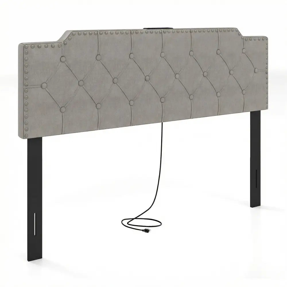 Headboard for Queen and Full Size Bed Rivet Tufted Upholstered Head Board-Gray - Gray - Headboards