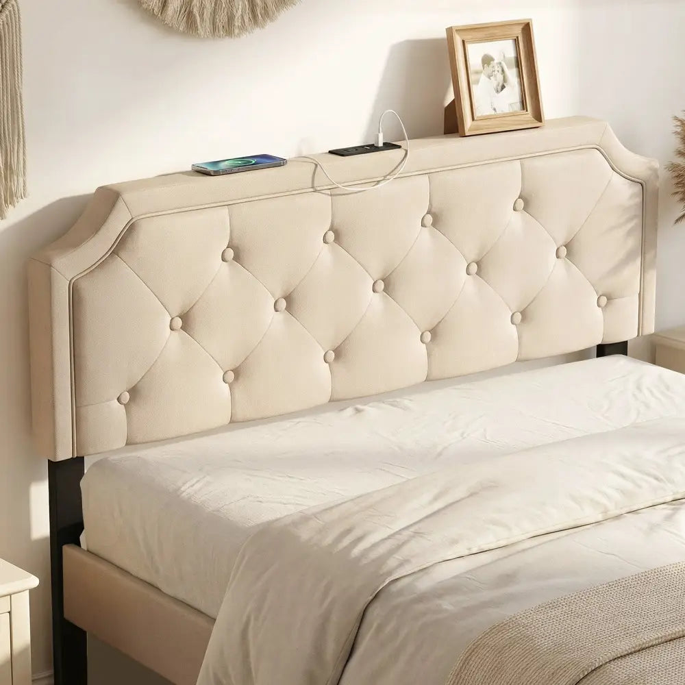 Headboard for Queen and Full Size Bed Tufted Upholstered Head Board-Beige - Beige - Headboards