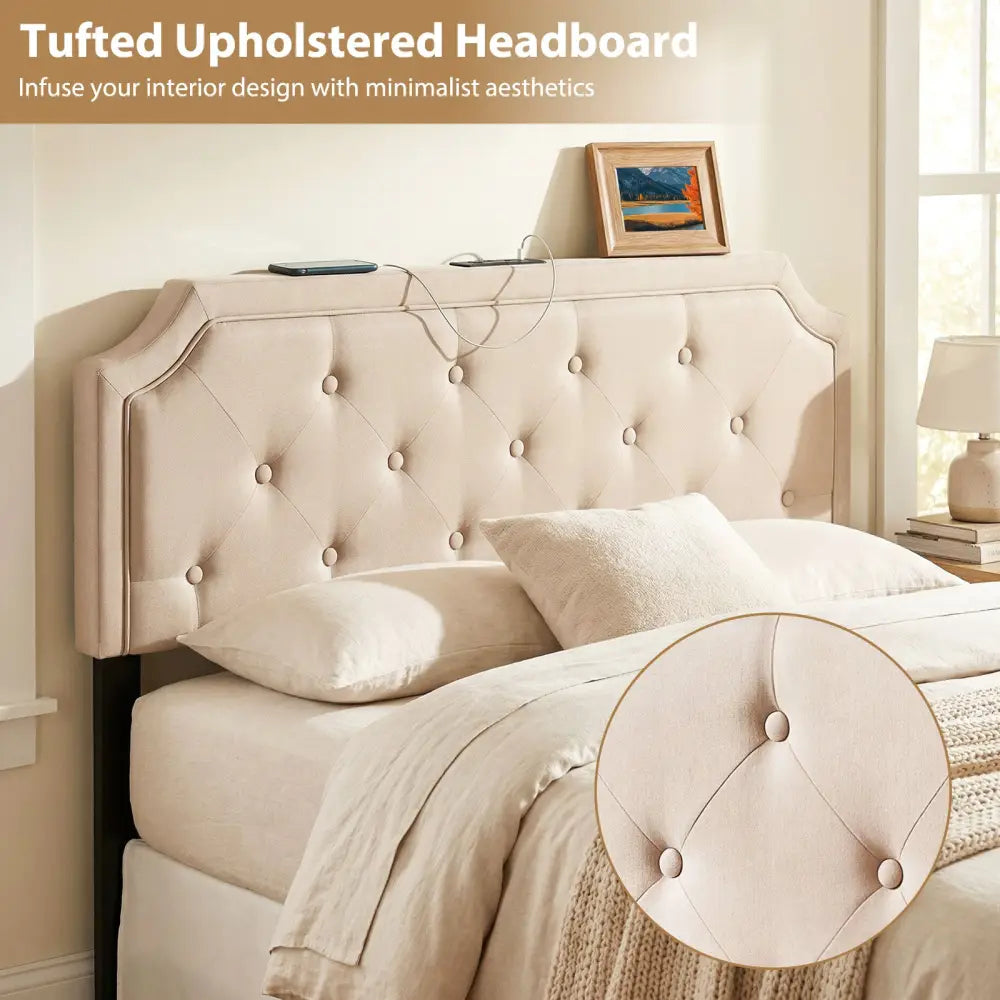 Headboard for Queen and Full Size Bed Tufted Upholstered Head Board-Beige - Beige - Headboards
