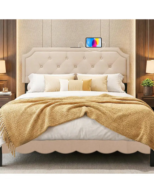 Headboard for Queen and Full Size Bed Tufted Upholstered Head Board-Beige - Beige - Headboards