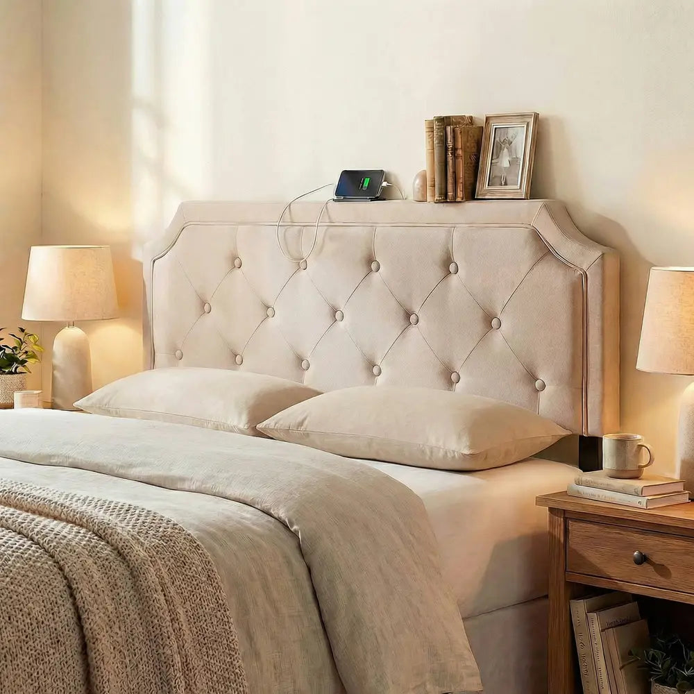 Headboard for Queen and Full Size Bed Tufted Upholstered Head Board-Beige - Beige - Headboards