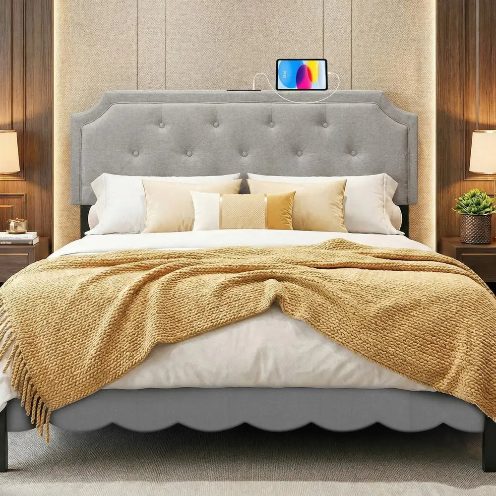 Headboard for Queen and Full Size Bed Tufted Upholstered Head Board-Gray - Gray - Headboards