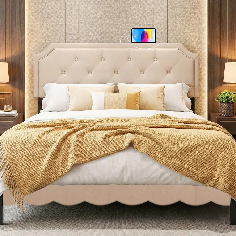 Headboard for Queen and Full Size Bed Tufted Upholstered Head Board-Beige - Beige - Headboards