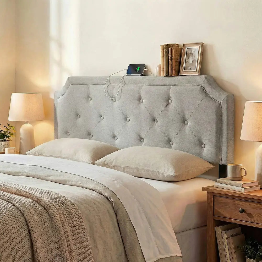 Headboard for Queen and Full Size Bed Tufted Upholstered Head Board-Gray - Gray - Headboards