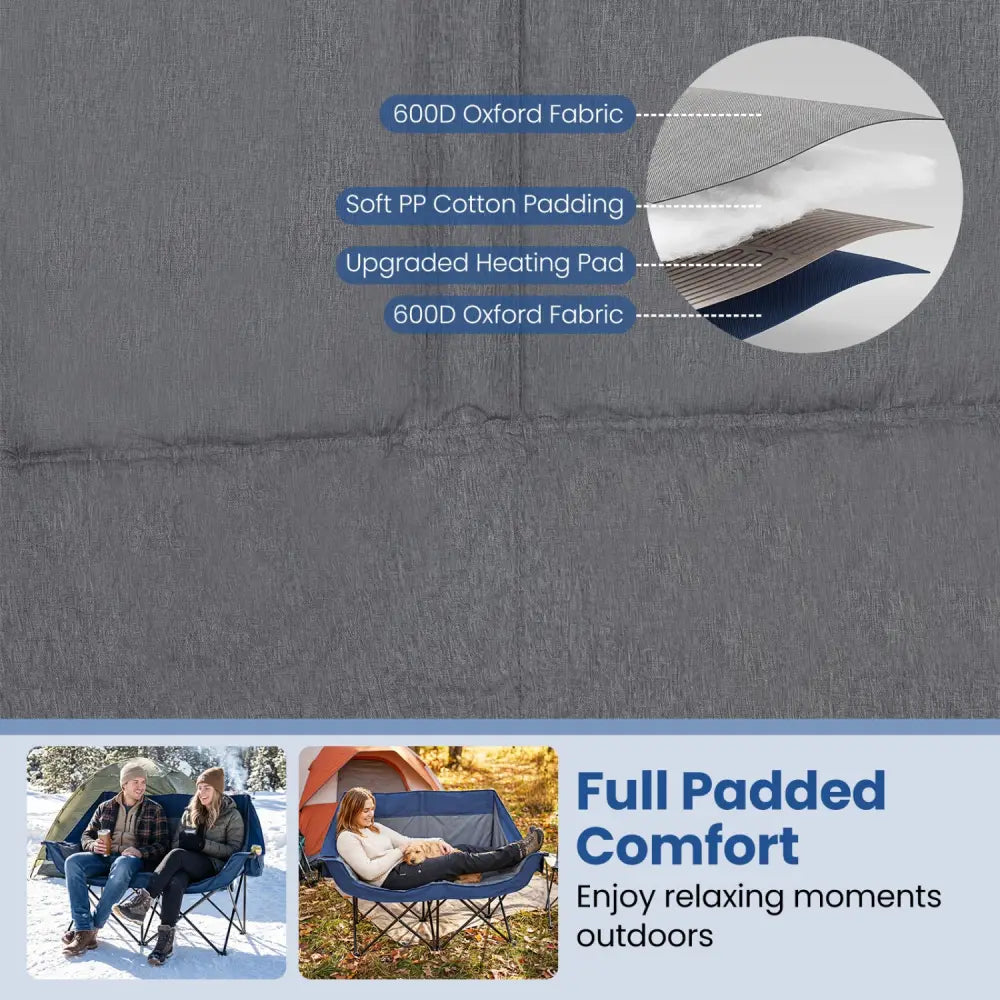 Heated Double Camping Chair with 4 Heating Zones and Wine Glass Holders-Navy - Navy - Camping Furniture