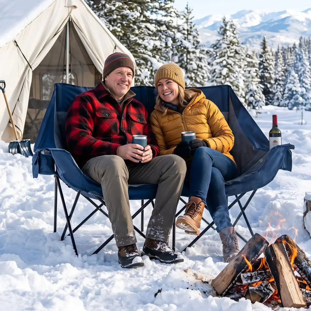 Heated Double Camping Chair with 4 Heating Zones and Wine Glass Holders-Navy - Navy - Camping Furniture