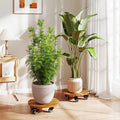 Heavy Duty Acacia Wood Rolling Plant Stand with 360° Lockable Casters-Set of 2 - Plant Stands