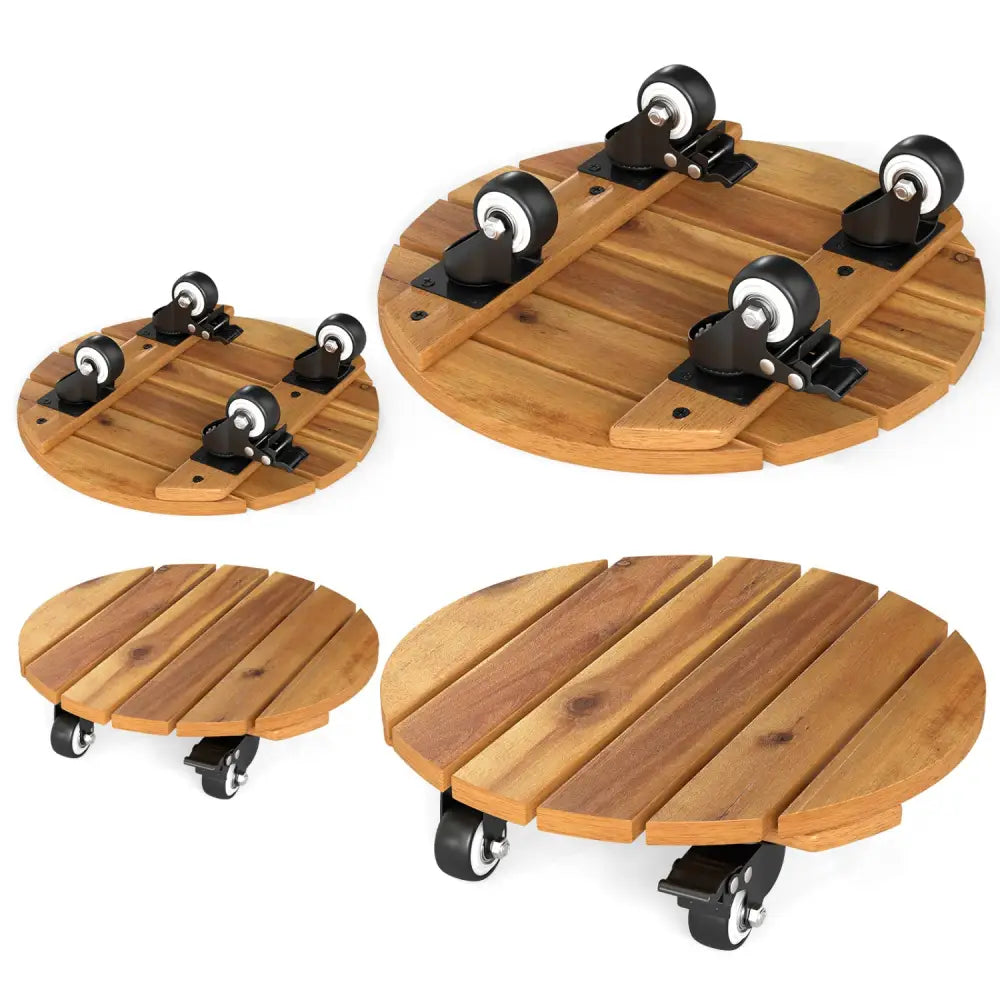 Heavy Duty Acacia Wood Rolling Plant Stand with 360° Lockable Casters-Set of 4 - Plant Stands