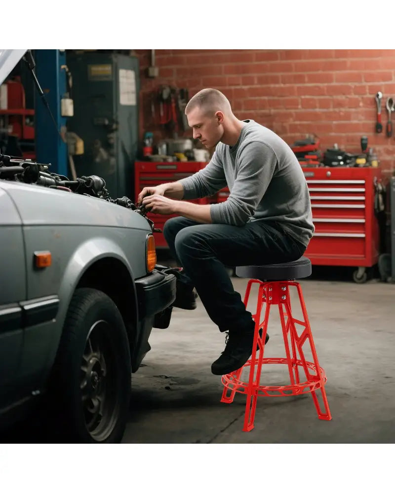 Heavy-Duty Aluminum Garage Bar Chair with 360° Swiveling Seat-Red - Red - Garages