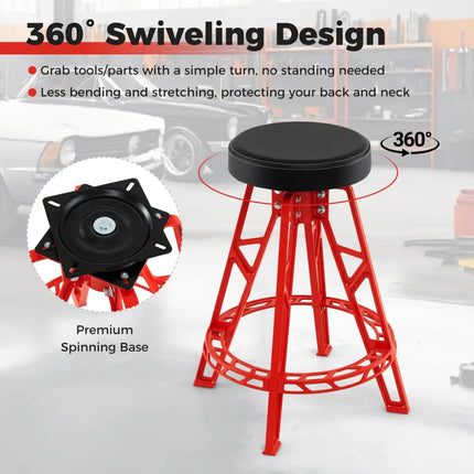 Heavy-Duty Aluminum Garage Bar Chair with 360° Swiveling Seat-Red - Red - Garages