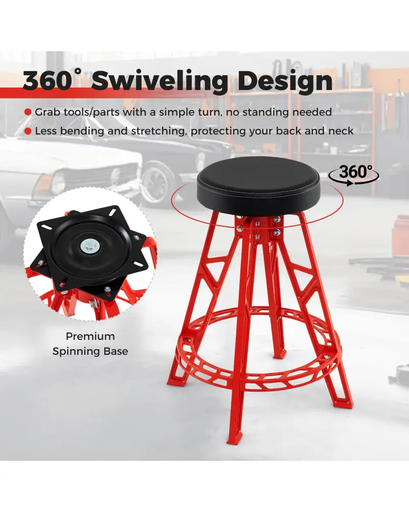 Heavy-Duty Aluminum Garage Bar Chair with 360° Swiveling Seat-Red - Red - Garages