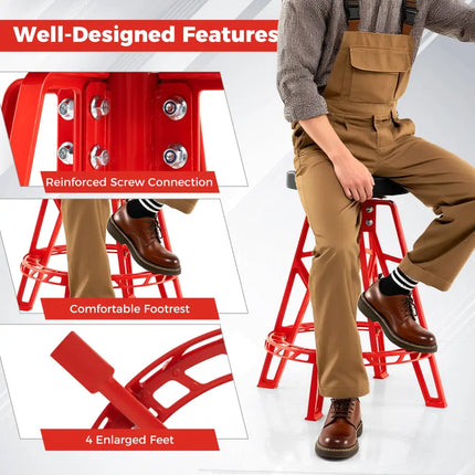 Heavy-Duty Aluminum Garage Bar Chair with 360° Swiveling Seat-Red - Red - Garages