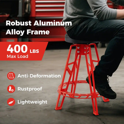Heavy-Duty Aluminum Garage Bar Chair with 360° Swiveling Seat-Red - Red - Garages