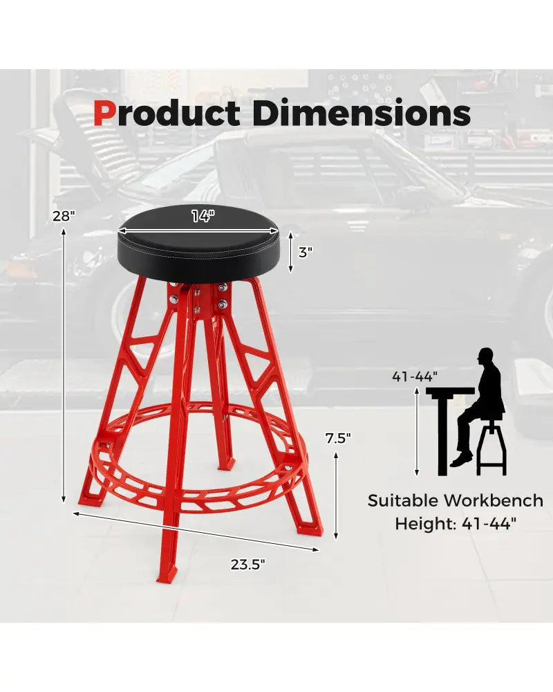 Heavy-Duty Aluminum Garage Bar Chair with 360° Swiveling Seat-Red - Red - Garages
