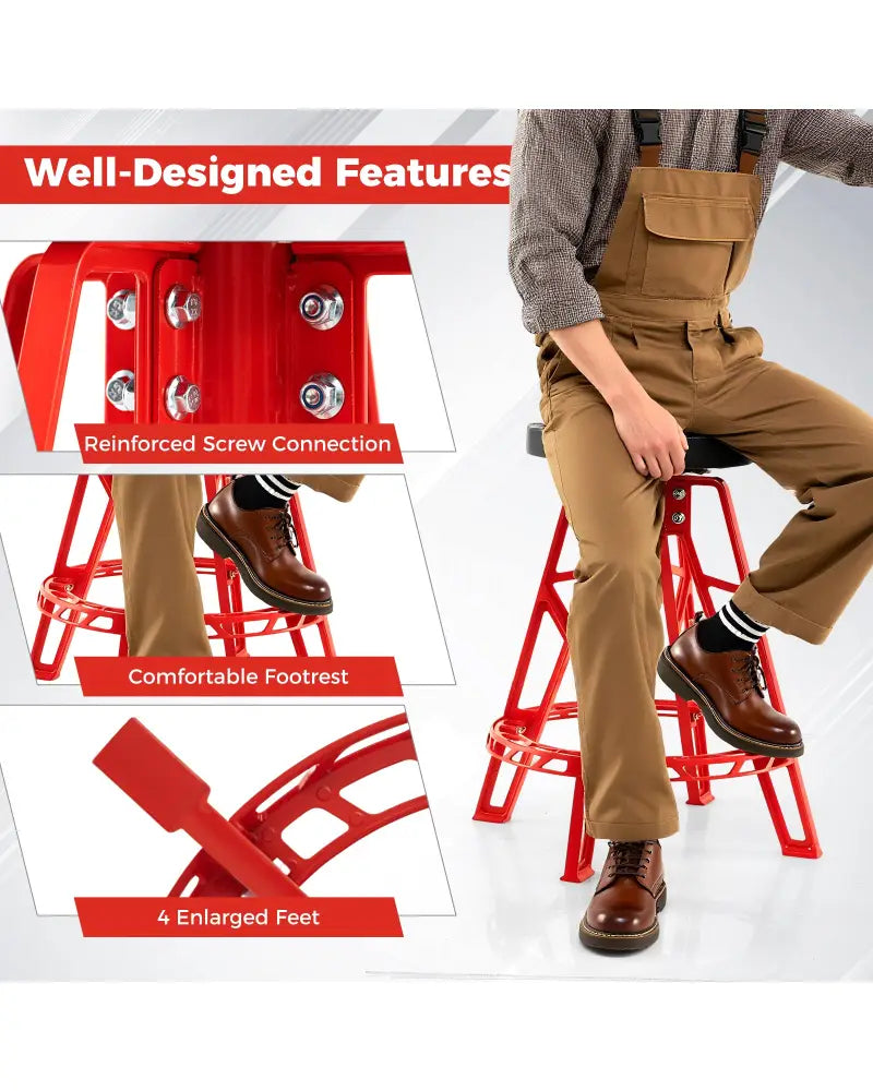 Heavy-Duty Aluminum Garage Bar Chair with 360° Swiveling Seat-Red - Red - Garages