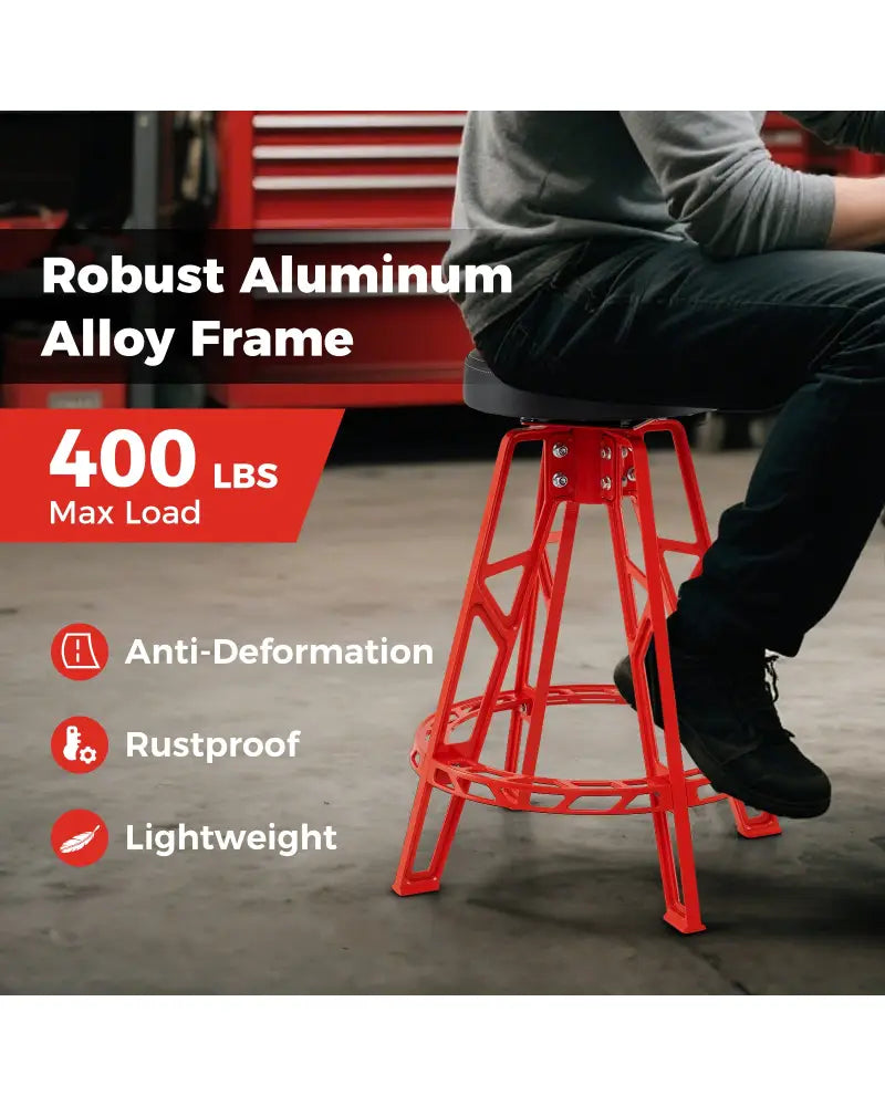 Heavy-Duty Aluminum Garage Bar Chair with 360° Swiveling Seat-Red - Red - Garages