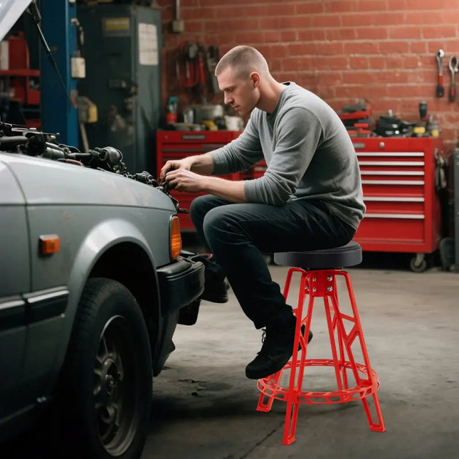 Heavy-Duty Aluminum Garage Bar Chair with 360° Swiveling Seat-Red - Red - Garages