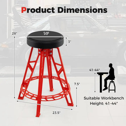 Heavy-Duty Aluminum Garage Bar Chair with 360° Swiveling Seat-Red - Red - Garages