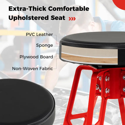 Heavy-Duty Aluminum Garage Bar Chair with 360° Swiveling Seat-Red - Red - Garages