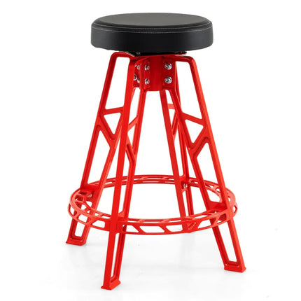 Heavy-Duty Aluminum Garage Bar Chair with 360° Swiveling Seat-Red - Red - Garages