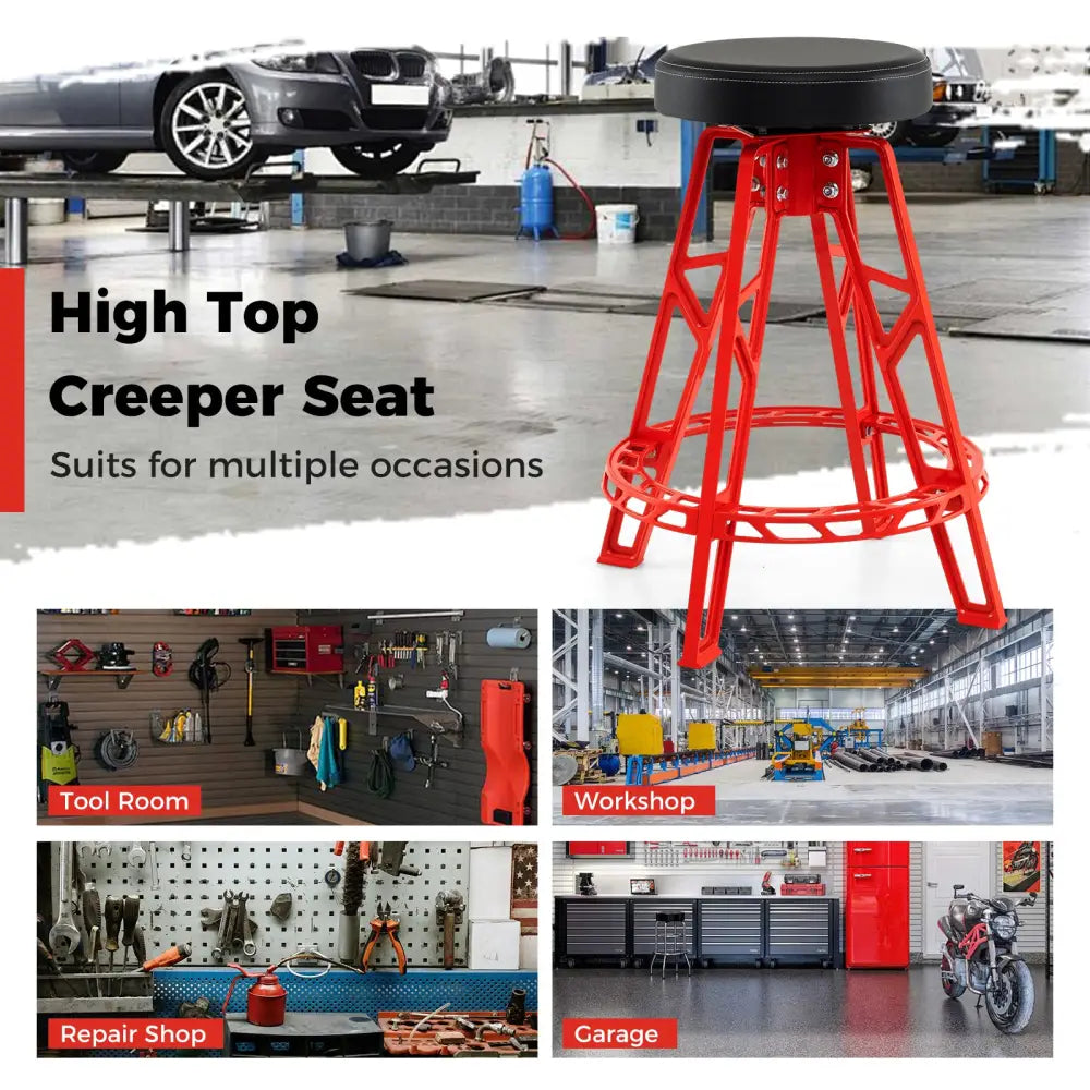 Heavy-Duty Aluminum Garage Bar Chair with 360° Swiveling Seat-Red - Red - Garages