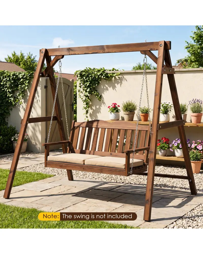 Heavy-Duty Carbonized Fir Wood Swing Frame with Reinforced Bars and 2 Hanging Rings-Brown - Brown - Porch Swings