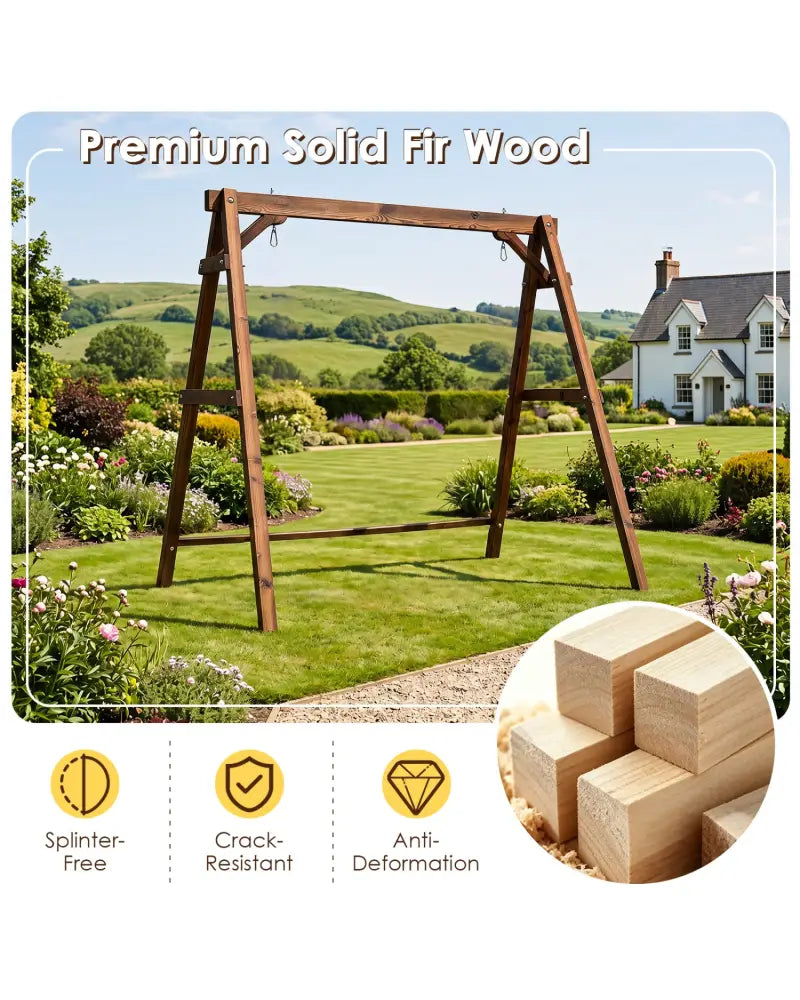 Heavy-Duty Carbonized Fir Wood Swing Frame with Reinforced Bars and 2 Hanging Rings-Brown - Brown - Porch Swings