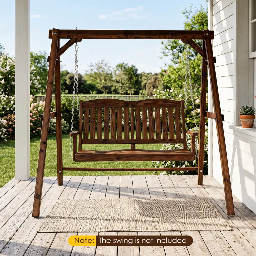 Heavy-Duty Carbonized Fir Wood Swing Frame with Reinforced Bars and 2 Hanging Rings-Brown - Brown - Porch Swings