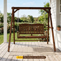 Heavy-Duty Carbonized Fir Wood Swing Frame with Reinforced Bars and 2 Hanging Rings-Brown - Brown - Porch Swings