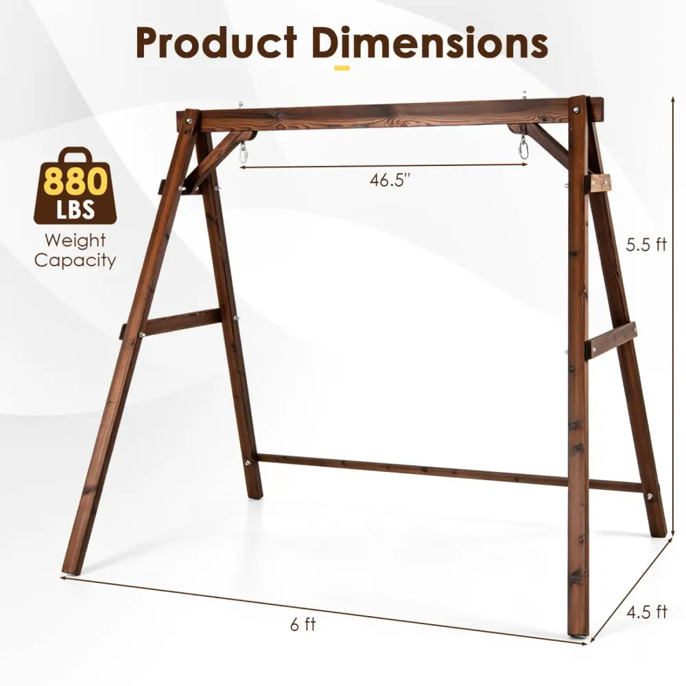Heavy-Duty Carbonized Fir Wood Swing Frame with Reinforced Bars and 2 Hanging Rings-Brown - Brown - Porch Swings