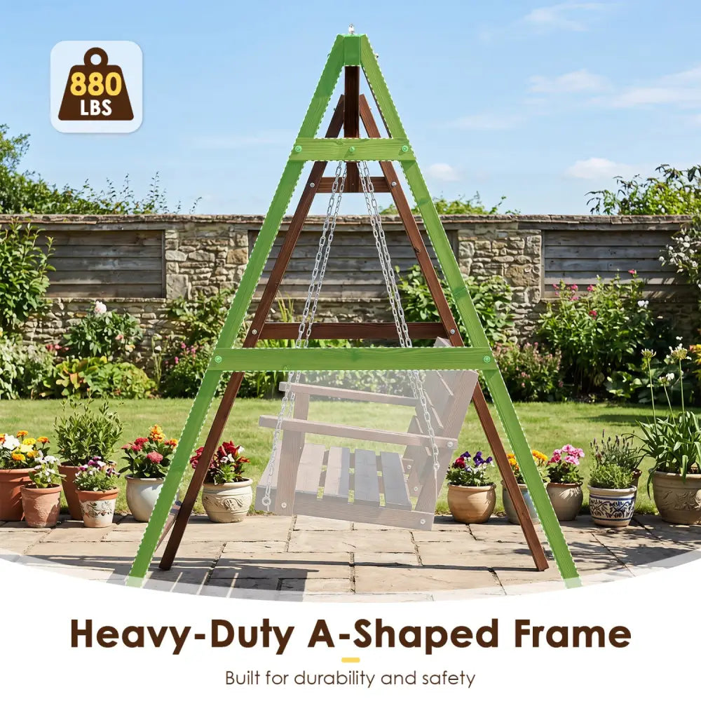 Heavy-Duty Carbonized Fir Wood Swing Frame with Reinforced Bars and 2 Hanging Rings-Brown - Brown - Porch Swings